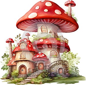 Watercolor Enchanted Mushroom Fairies clipart House Fantasy Fairyland Cute Forest Fairy Floral Little Fairies