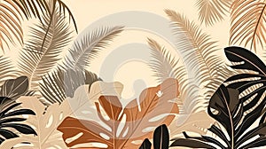 Watercolor exotic leaves on a soothing beige background