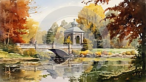 Watercolor Of Fairmount Park On Light Background With High Detail