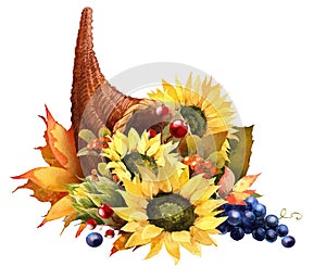 Watercolor Fall Cornucopia clipart. Autumn Harvest Clip Art, Thanksgiving Day art