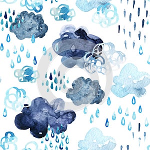 Watercolor fall shower seamless pattern. photo