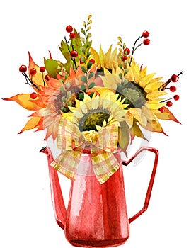 Watercolor Fall Sunflower , rustic clipart. Autumn Harvest Clip Art, Thanksgiving Day art, photo