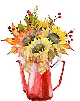 Watercolor Fall Sunflower , rustic clipart. Autumn Harvest Clip Art, Thanksgiving Day art,