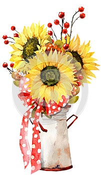 Watercolor Fall Sunflower , rustic clipart. Autumn Harvest Clip Art, Thanksgiving Day art,