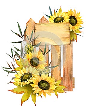 Watercolor Fall Sunflower , rustic clipart. Autumn Harvest Clip Art, Thanksgiving Day art,