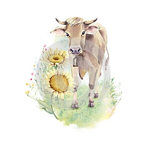 Watercolor farm animals set