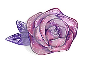 Watercolor fashion illustration of flower brooch in purple color