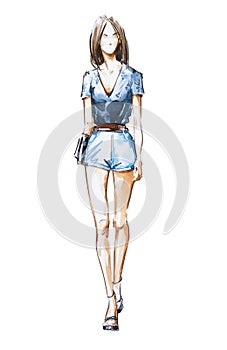 Watercolor fashion illustration, street style. photo