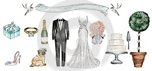 Watercolor Fashion Illustration - Wedding outfit set photo