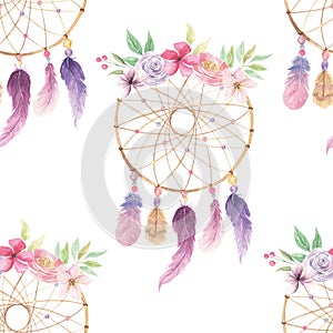 Watercolor Feathers Boho Dreamcatcher Patterns Floral