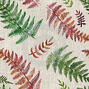 Watercolor fern seamless pattern