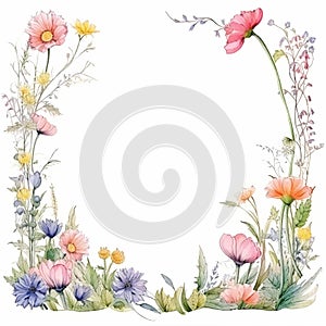 Watercolor Field Border With Wildflowers - Hand Drawn, Textured Installation