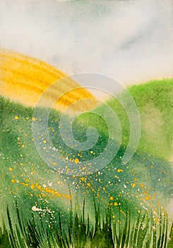 Watercolor field and meadows background, noetic style