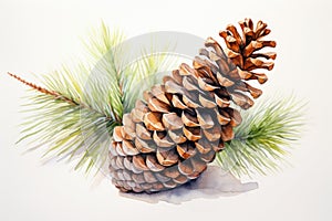 watercolor fir cone Watercolor pine cone Hand painted pine branch with cone