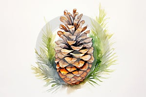 watercolor fir cone Watercolor pine cone Hand painted pine branch with cone