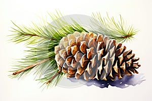 watercolor fir cone Watercolor pine cone Hand painted pine branch with cone