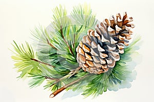 watercolor fir cone Watercolor pine cone Hand painted pine branch with cone