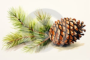 watercolor fir cone Watercolor pine cone Hand painted pine branch with cone