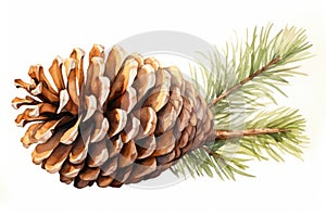 watercolor fir cone Watercolor pine cone Hand painted pine branch with cone