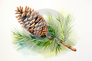 watercolor fir cone Watercolor pine cone Hand painted pine branch with cone