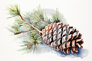 watercolor fir cone Watercolor pine cone Hand painted pine branch with cone