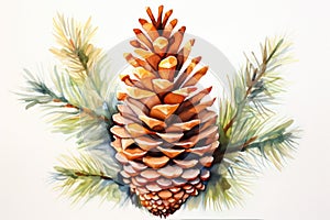 watercolor fir cone Watercolor pine cone Hand painted pine branch with cone