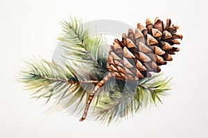 watercolor fir cone Watercolor pine cone Hand painted pine branch with cone