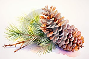 watercolor fir cone Watercolor pine cone Hand painted pine branch with cone