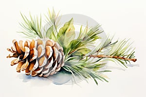 watercolor fir cone Watercolor pine cone Hand painted pine branch with cone