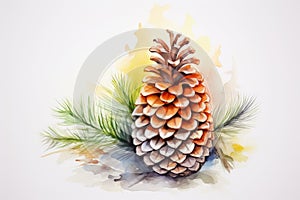 watercolor fir cone Watercolor pine cone Hand painted pine branch with cone