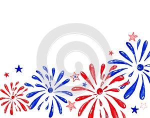 Acquerello fuochi d'artificio salutare mano dipinto festivo formato pubblicitario destinato principalmente all'uso sui siti web vacanza azioni monumento nuovo 4da luglio 