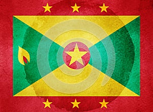 Watercolor flag on background. Grenada