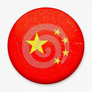 Watercolor Flag of China in the form of a round button