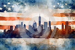 Watercolor Flag Skyline