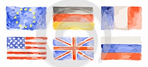 Watercolor flags set.