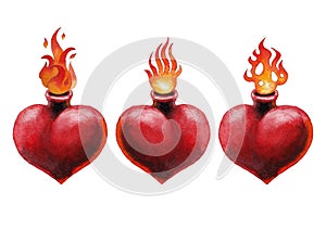 Watercolor flaming heart