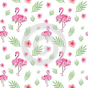 Watercolor Flamingo seamless pattern, Flamingo digital paper, Flamingos background, Tropical wallpaper, Pink scrapbook paper