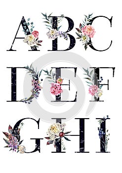 Watercolor Floral Alphabet Isolated Set 1