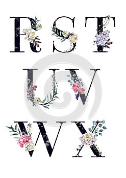 Watercolor Floral Alphabet Isolated Set 3