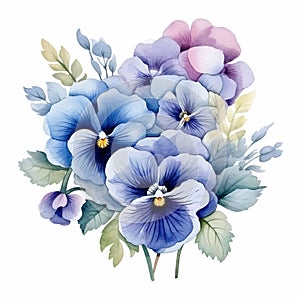 Watercolor Pansy Floral Arrangement Clipart - High Resolution Illustration
