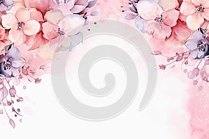 Watercolor floral background. Copy space with sakura flowers. Soft colors. Generative AI