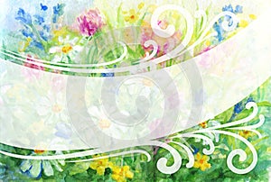 Watercolor floral background frame