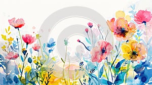 Watercolor floral background with vibrant flowers and leaves