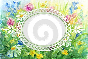 Watercolor floral background with vignette frame