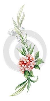 Watercolor floral bouquet. Arrangements with garden wild flowers. Botanic illustration set. Herbal elements of wild