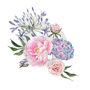 Watercolor floral bouquet composition