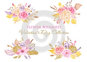 Watercolor floral bouquets on a white background.