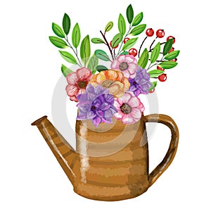 Watercolor floral for brown vase