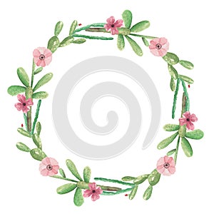 Watercolor Floral Cactus Wreath Cacti Pink Green Frame Wedding Spring Summer