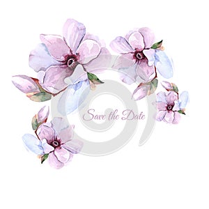 Watercolor floral frame. Beautiful flower wreath on white background.